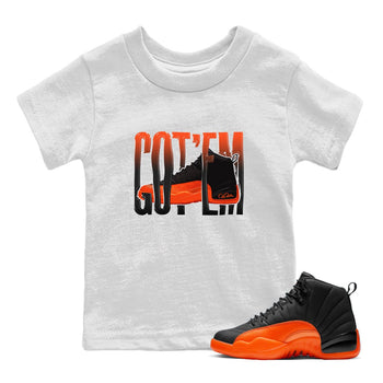 Air Jordan 12 Brilliant Orange Sneaker Match Tees Wiggling Gotem Sneaker Tees AJ12 Brilliant Orange Sneaker Release Tees Kids Shirts White 1