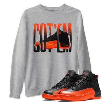 Air Jordan 12 Brilliant Orange Sneaker Match Tees Wiggling Gotem Sneaker Tees AJ12 Brilliant Orange Sneaker Release Tees Unisex Shirts Heather Grey 1
