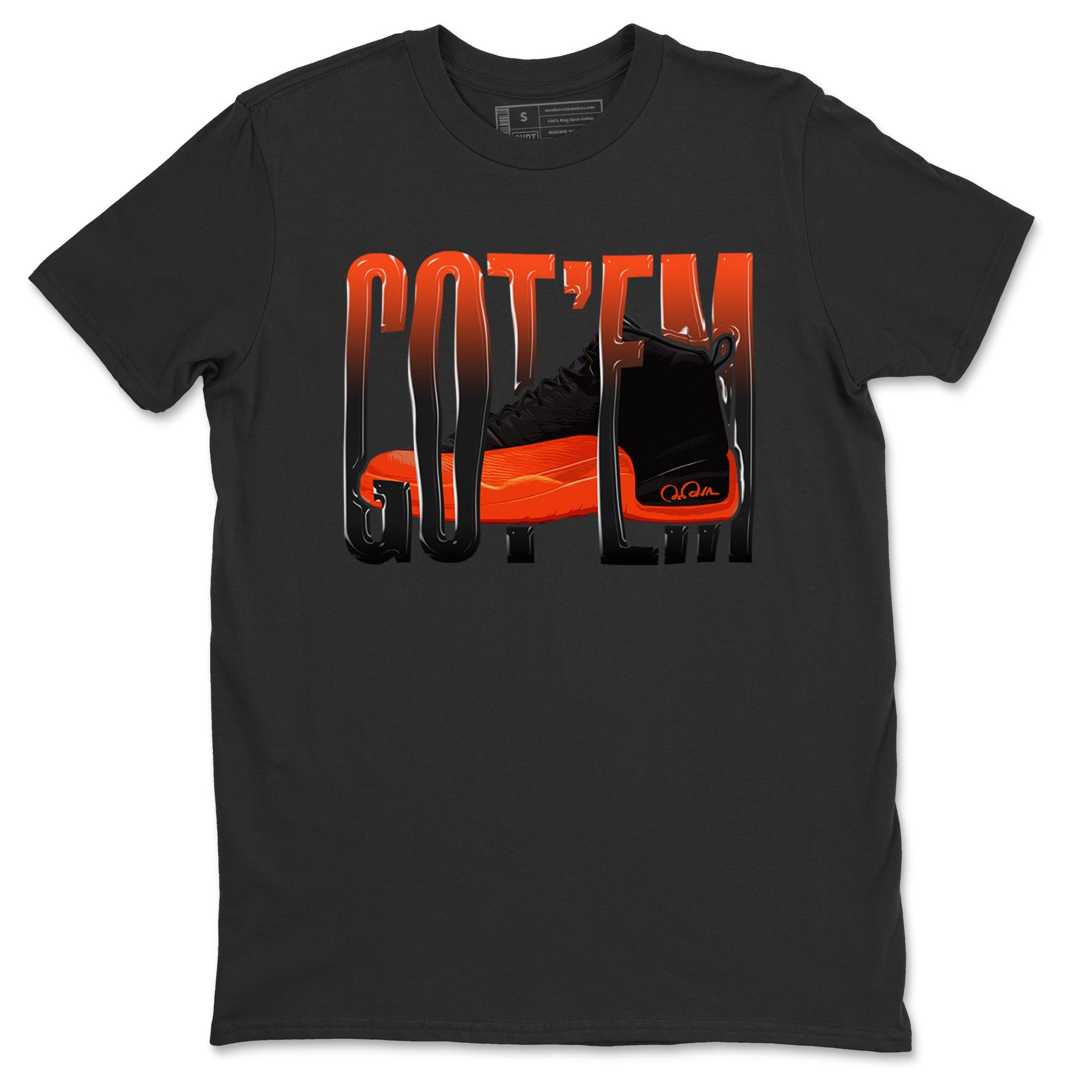 Air Jordan 12 Brilliant Orange Sneaker Match Tees Wiggling Gotem Sneaker Tees AJ12 Brilliant Orange Sneaker Release Tees Unisex Shirts Black 2