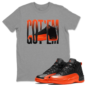 Air Jordan 12 Brilliant Orange Wiggling Gotem Crew Neck Sneaker Tees AJ12 Brilliant Orange Sneaker T-Shirts Size Chart