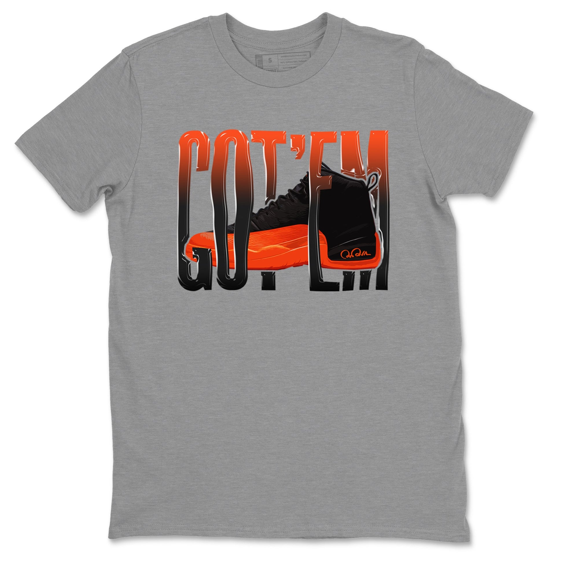 Air Jordan 12 Brilliant Orange Sneaker Match Tees Wiggling Gotem Sneaker Tees AJ12 Brilliant Orange Sneaker Release Tees Unisex Shirts Heather Grey 2