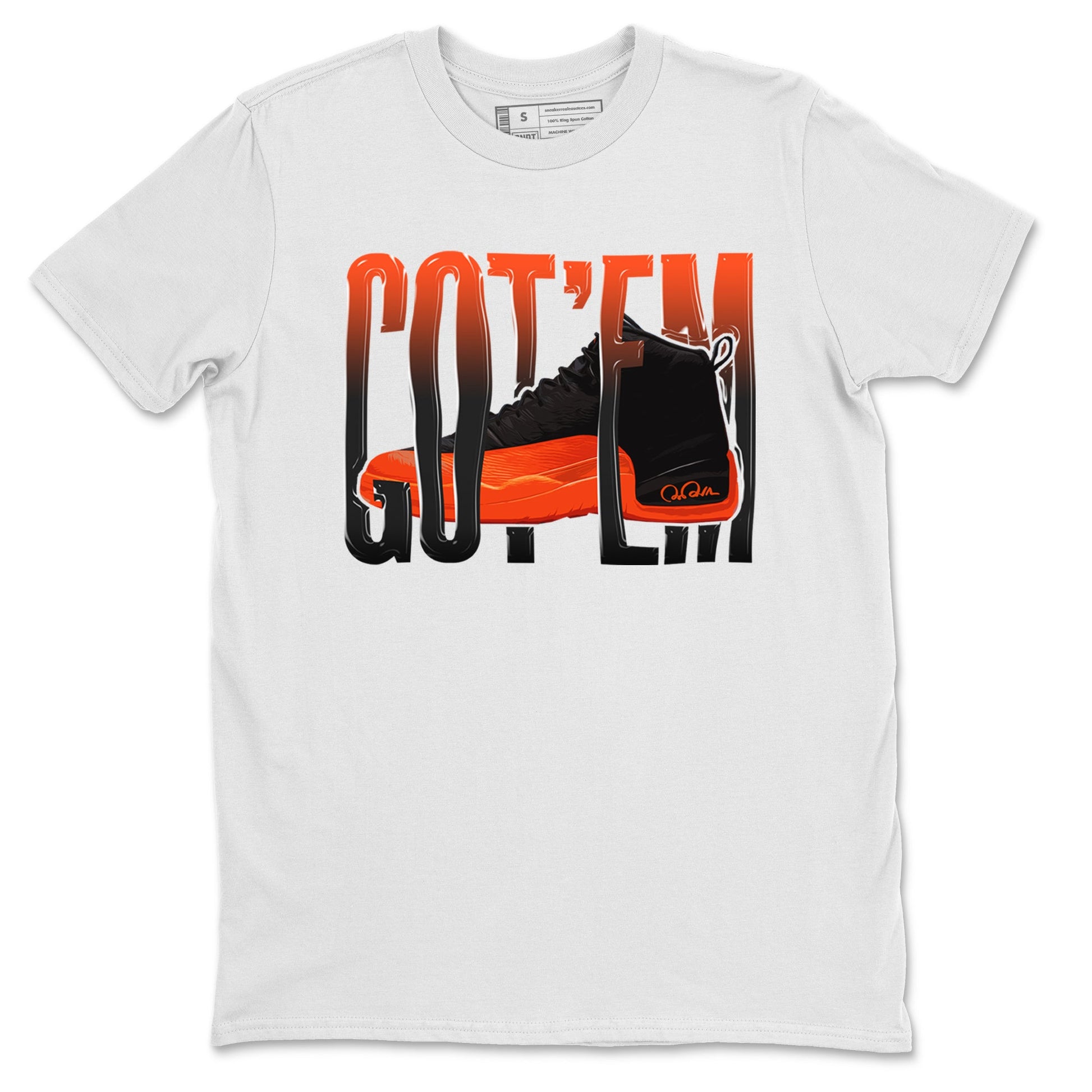 Air Jordan 12 Brilliant Orange Sneaker Match Tees Wiggling Gotem Sneaker Tees AJ12 Brilliant Orange Sneaker Release Tees Unisex Shirts White 2