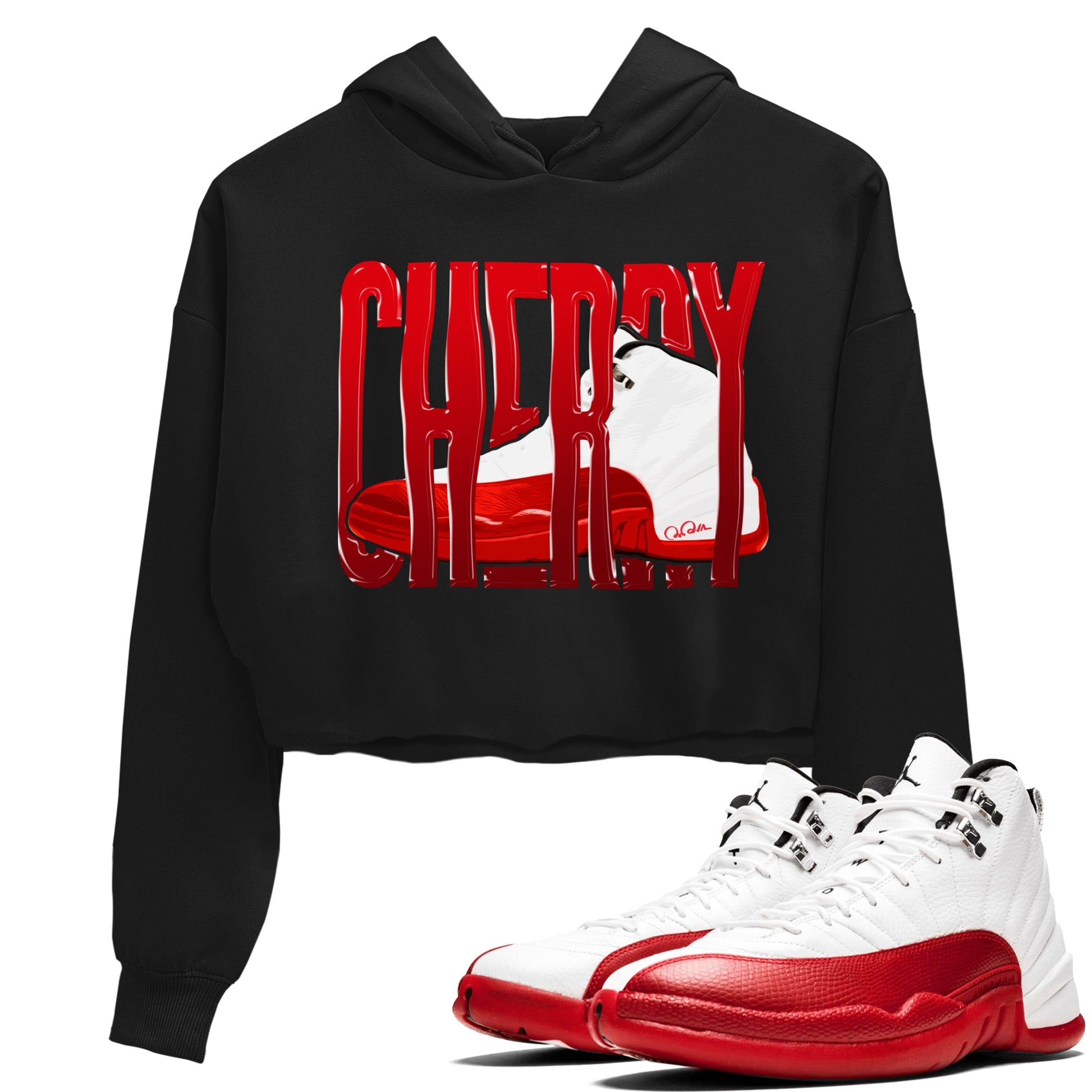 Air Jordan 12 Cherry Sneaker Match Tees Wiggling Gotem Sneaker Tees AJ12 Cherry Sneaker Release Tees Women's Shirts Black 1