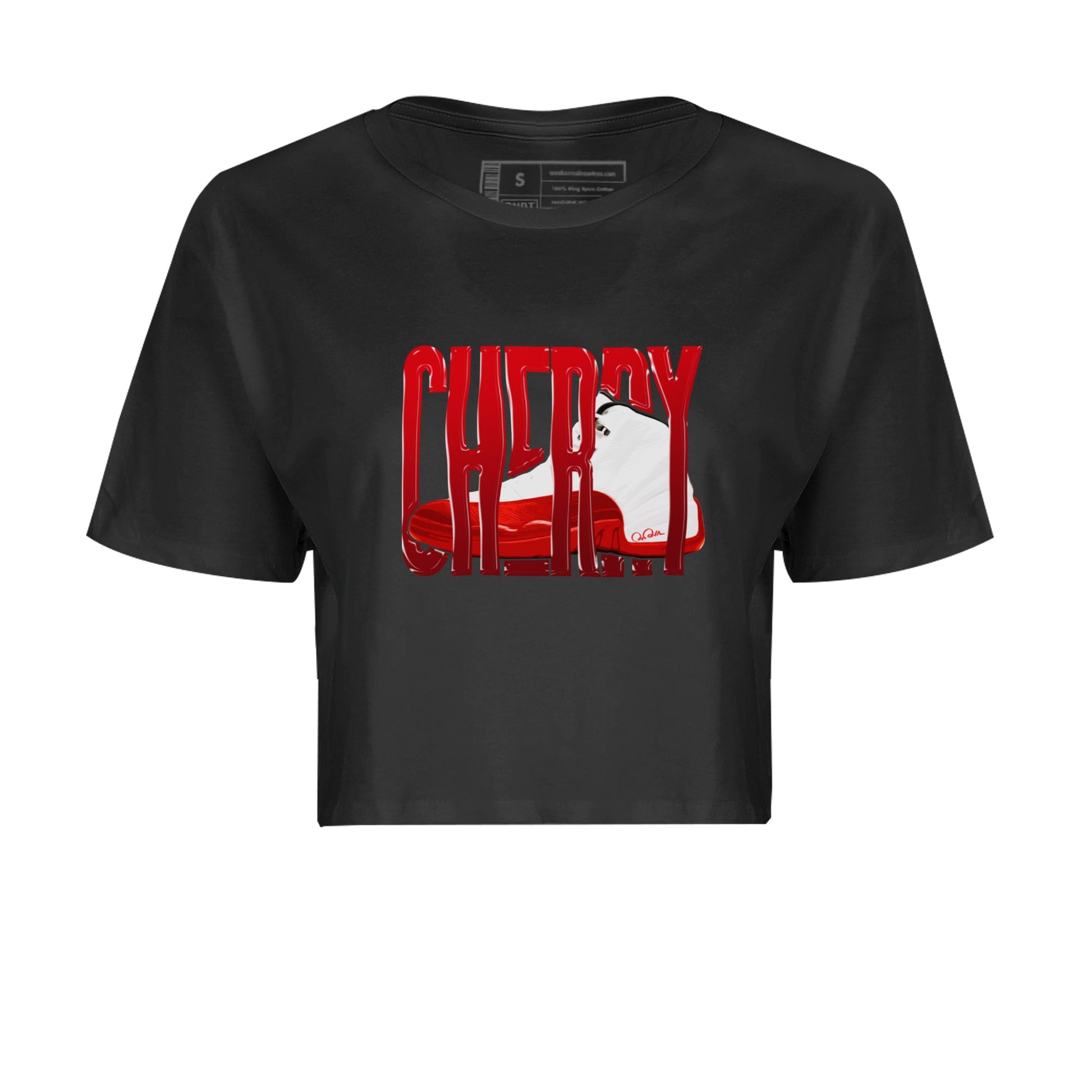 Air Jordan 12 Cherry Sneaker Match Tees Wiggling Gotem Sneaker Tees AJ12 Cherry Sneaker Release Tees Women's Shirts Black 2