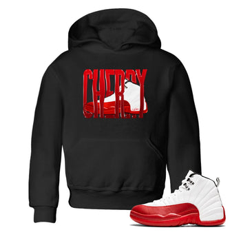 Air Jordan 12 Cherry Sneaker Match Tees Wiggling Gotem Sneaker Tees AJ12 Cherry Sneaker Release Tees Kids Shirts Black 1