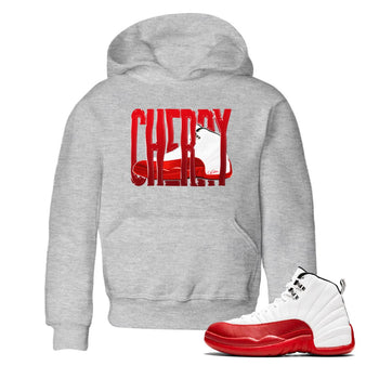 Air Jordan 12 Cherry Sneaker Match Tees Wiggling Gotem Sneaker Tees AJ12 Cherry Sneaker Release Tees Kids Shirts Heather Grey 1