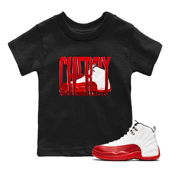 Air Jordan 12 Cherry Sneaker Match Tees Wiggling Gotem Sneaker Tees AJ12 Cherry Sneaker Release Tees Kids Shirts Black 1