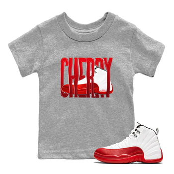 Air Jordan 12 Cherry Sneaker Match Tees Wiggling Gotem Sneaker Tees AJ12 Cherry Sneaker Release Tees Kids Shirts Heather Grey 1