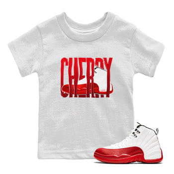Air Jordan 12 Cherry Sneaker Match Tees Wiggling Gotem Sneaker Tees AJ12 Cherry Sneaker Release Tees Kids Shirts White 1