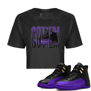 Air Jordan 12 Field Purple Sneaker Match Tees Wiggling Gotem Sneaker Tees AJJordan 12 Lakers Sneaker Release Tees Women's Shirts Black 1