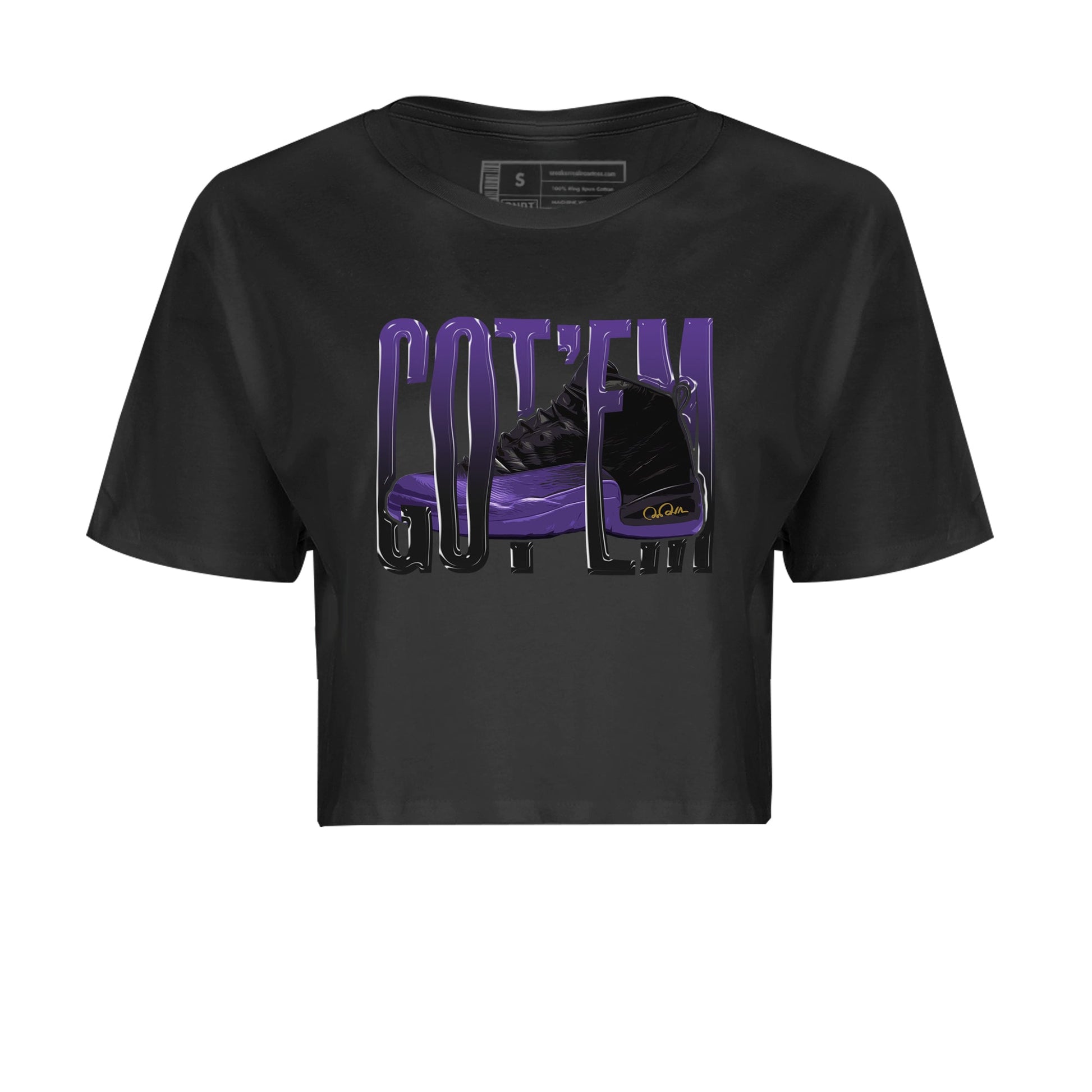 Air Jordan 12 Field Purple Sneaker Match Tees Wiggling Gotem Sneaker Tees AJJordan 12 Lakers Sneaker Release Tees Women's Shirts Black 2