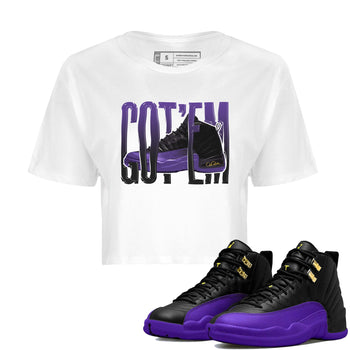 Air Jordan 12 Field Purple Sneaker Match Tees Wiggling Gotem Sneaker Tees AJJordan 12 Lakers Sneaker Release Tees Women's Shirts White 1