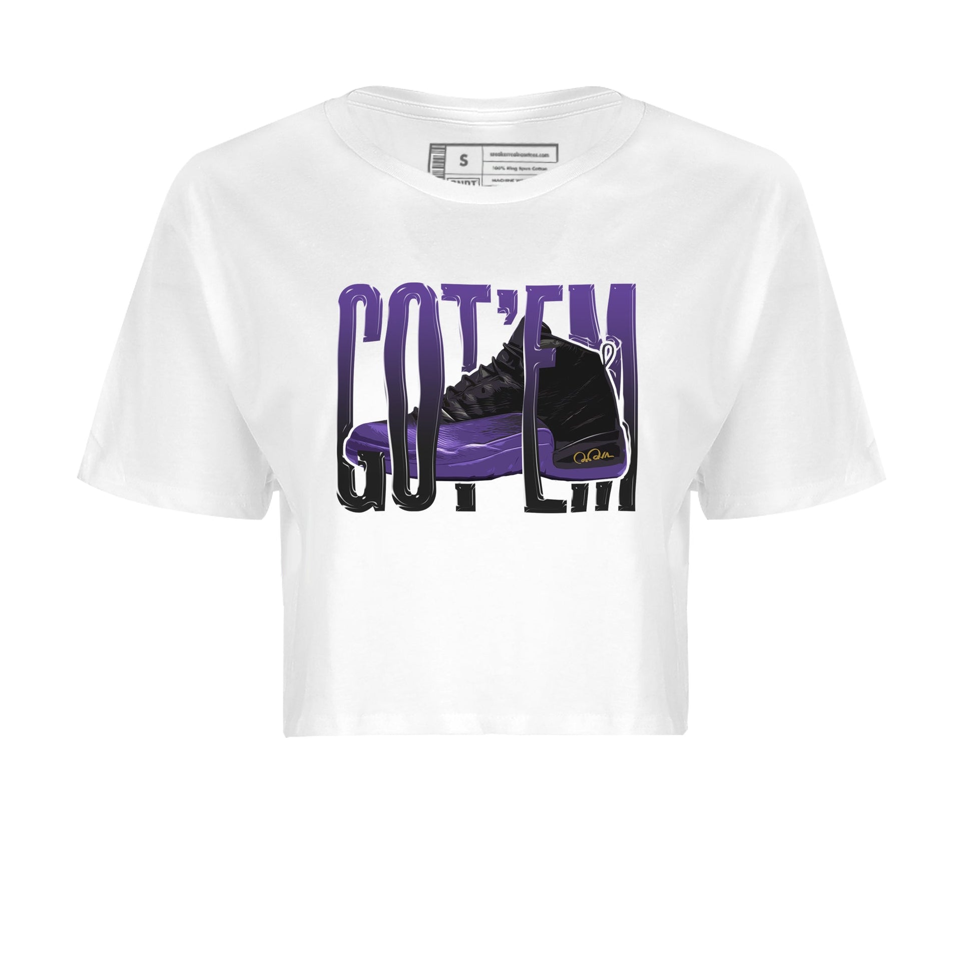 Air Jordan 12 Field Purple Sneaker Match Tees Wiggling Gotem Sneaker Tees AJJordan 12 Lakers Sneaker Release Tees Women's Shirts White 2