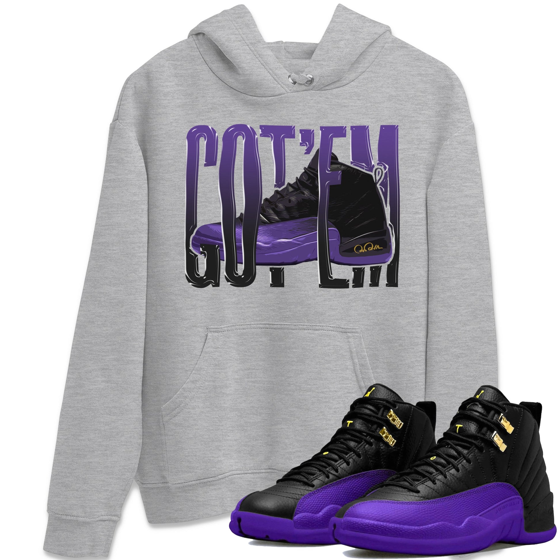 Air Jordan 12 Field Purple Sneaker Match Tees Wiggling Gotem Sneaker Tees AJJordan 12 Lakers Sneaker Release Tees Unisex Shirts Heather Grey 1