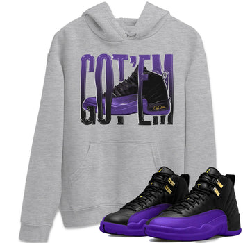 Air Jordan 12 Field Purple Sneaker Match Tees Wiggling Gotem Sneaker Tees AJJordan 12 Lakers Sneaker Release Tees Unisex Shirts Heather Grey 1