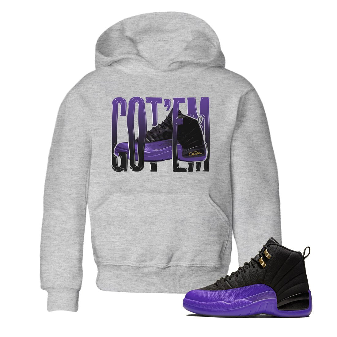Air Jordan 12 Field Purple Sneaker Match Tees Wiggling Gotem Sneaker Tees AJJordan 12 Lakers Sneaker Release Tees Kids Shirts Heather Grey 1