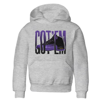 Air Jordan 12 Field Purple Sneaker Match Tees Wiggling Gotem Sneaker Tees AJJordan 12 Lakers Sneaker Release Tees Kids Shirts Heather Grey 2