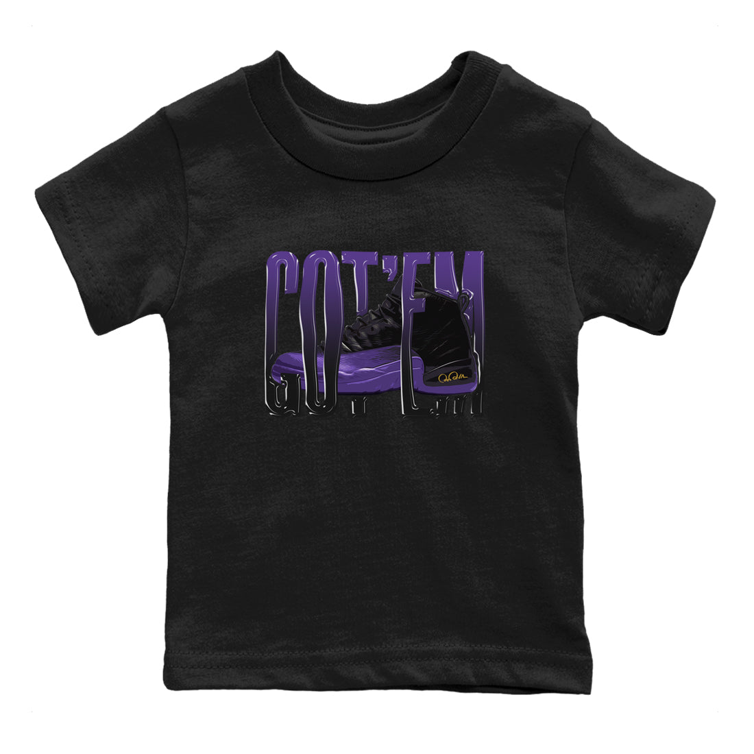 Air Jordan 12 Field Purple Sneaker Match Tees Wiggling Gotem Sneaker Tees AJJordan 12 Lakers Sneaker Release Tees Kids Shirts Black 2
