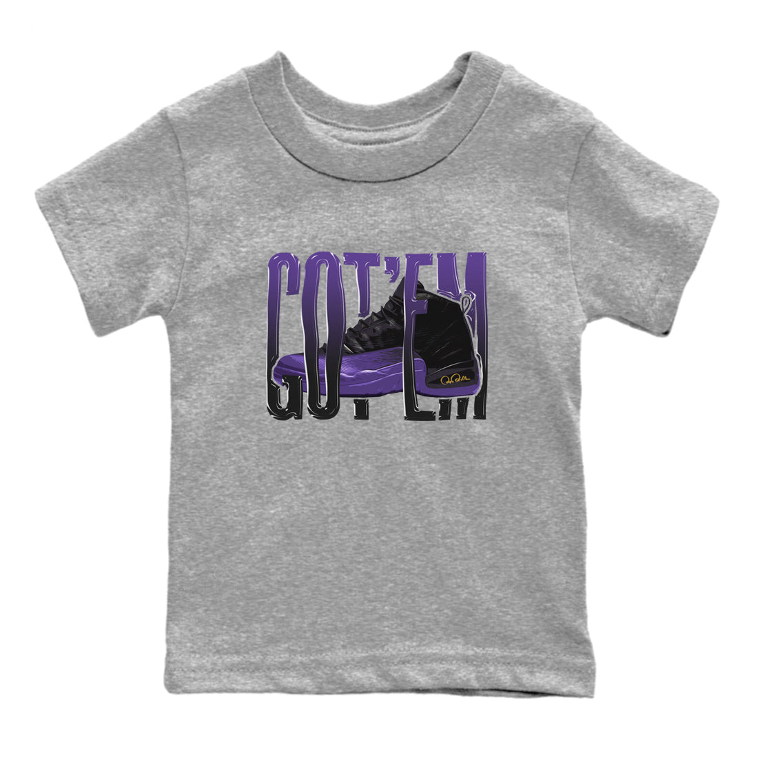 Air Jordan 12 Field Purple Sneaker Match Tees Wiggling Gotem Sneaker Tees AJJordan 12 Lakers Sneaker Release Tees Kids Shirts Heather Grey 2
