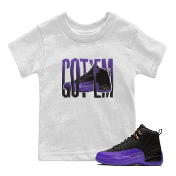 Air Jordan 12 Field Purple Sneaker Match Tees Wiggling Gotem Sneaker Tees AJJordan 12 Lakers Sneaker Release Tees Kids Shirts White 1