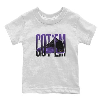 Air Jordan 12 Field Purple Sneaker Match Tees Wiggling Gotem Sneaker Tees AJJordan 12 Lakers Sneaker Release Tees Kids Shirts White 2