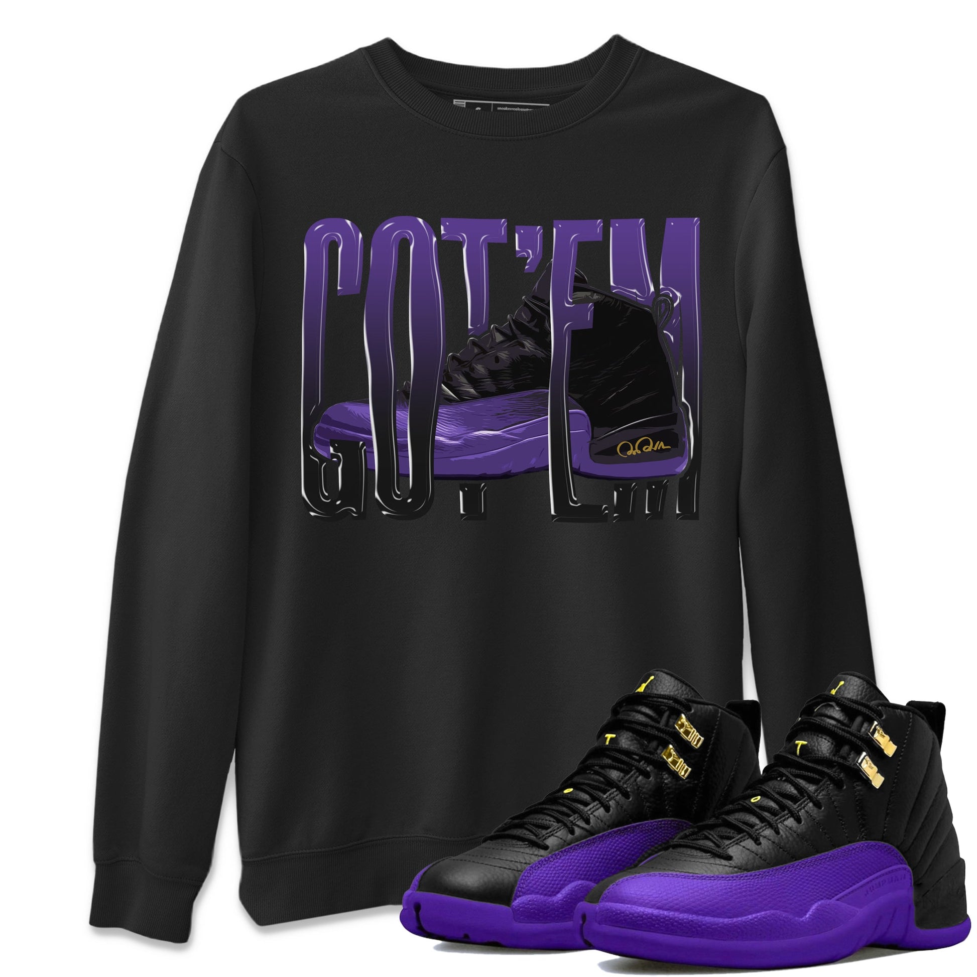 Air Jordan 12 Field Purple Sneaker Match Tees Wiggling Gotem Sneaker Tees AJJordan 12 Lakers Sneaker Release Tees Unisex Shirts Black 1