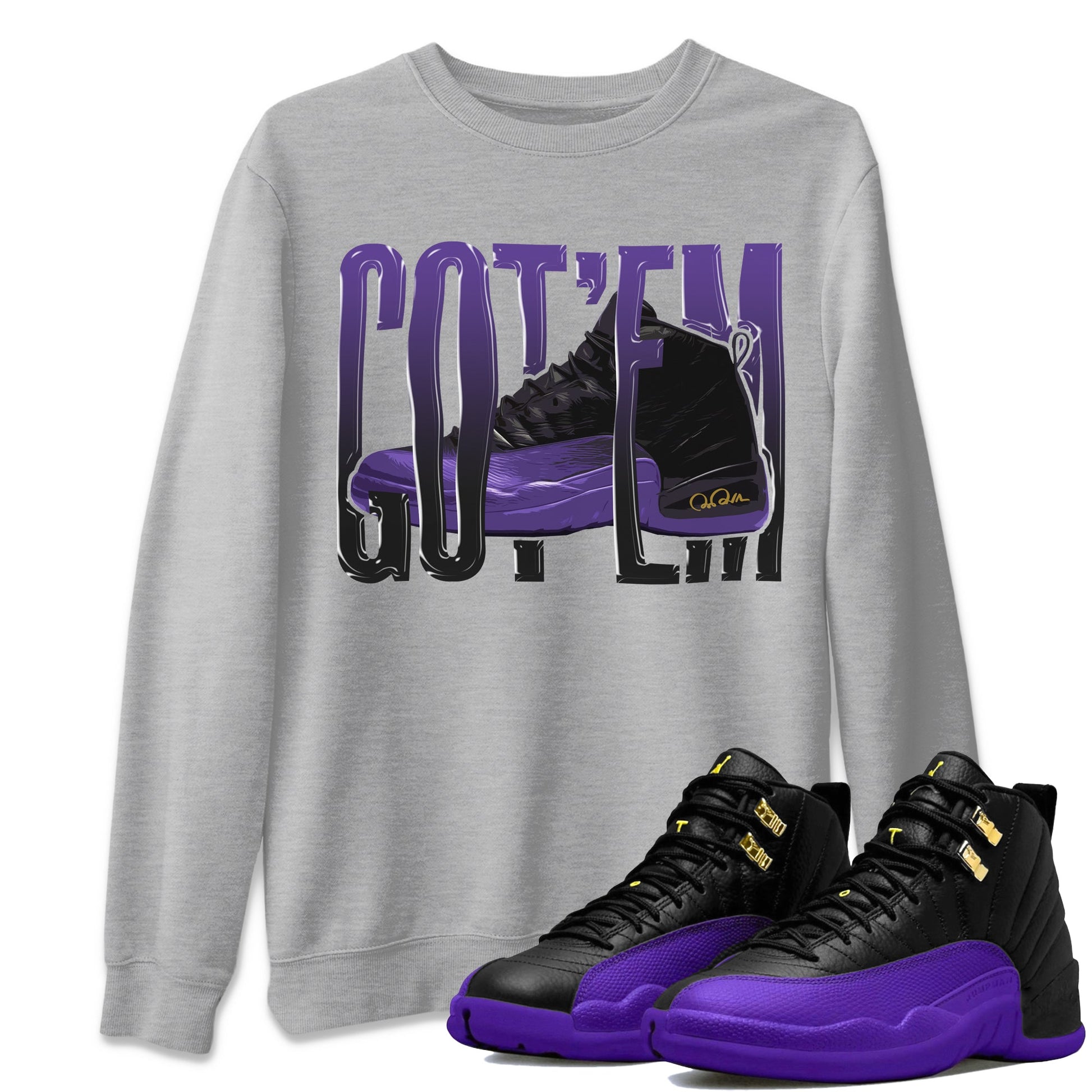 Air Jordan 12 Field Purple Sneaker Match Tees Wiggling Gotem Sneaker Tees AJJordan 12 Lakers Sneaker Release Tees Unisex Shirts Heather Grey 1
