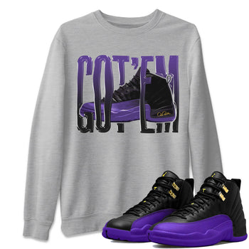 Air Jordan 12 Field Purple Sneaker Match Tees Wiggling Gotem Sneaker Tees AJJordan 12 Lakers Sneaker Release Tees Unisex Shirts Heather Grey 1