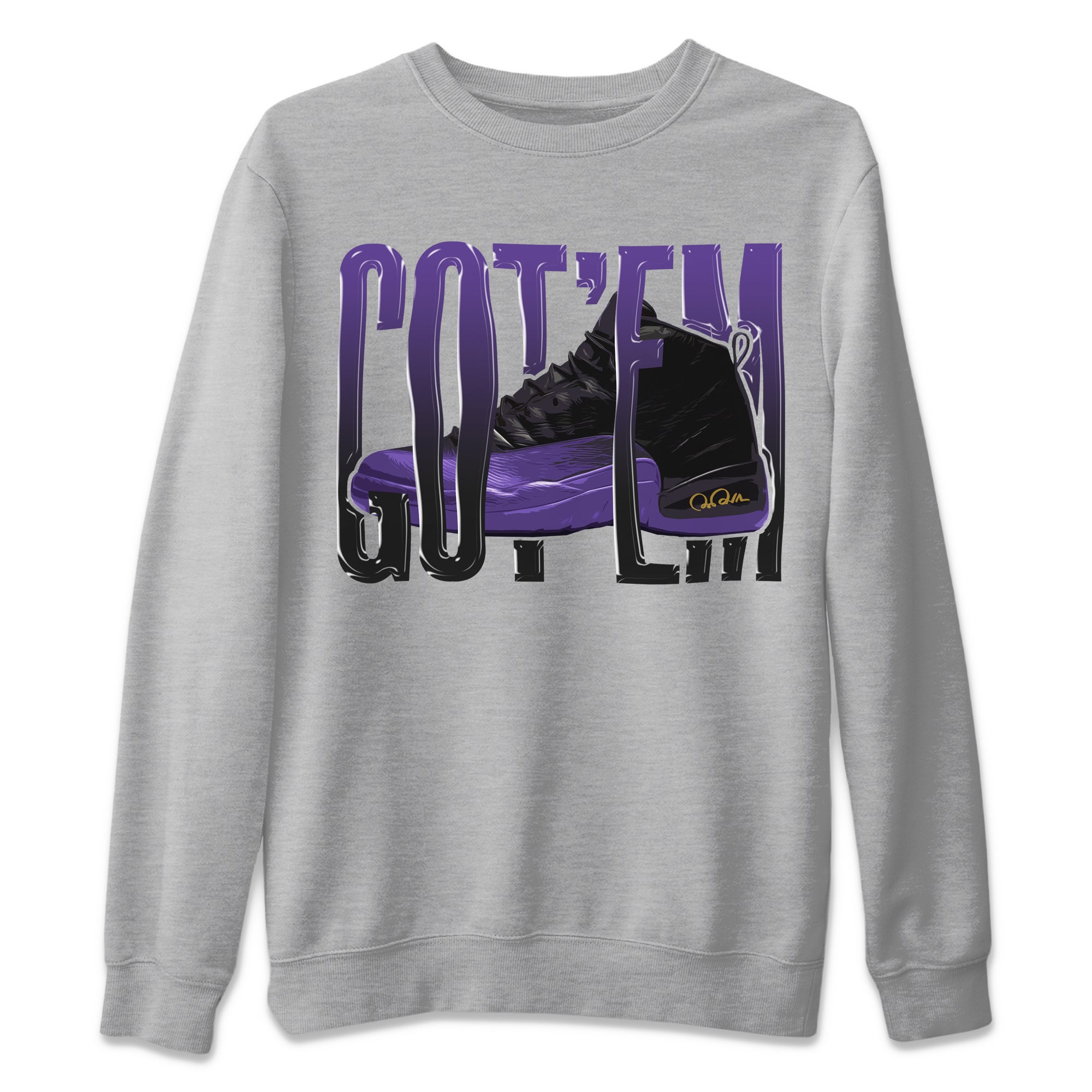 Air Jordan 12 Field Purple Sneaker Match Tees Wiggling Gotem Sneaker Tees AJJordan 12 Lakers Sneaker Release Tees Unisex Shirts Heather Grey 2
