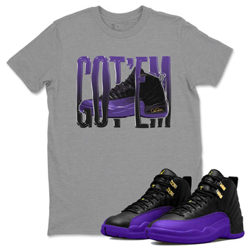 Air Jordan 12 Field Purple Sneaker Match Tees Wiggling Gotem Sneaker Tees AJJordan 12 Lakers Sneaker Release Tees Unisex Shirts Heather Grey 1