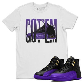 Air Jordan 12 Field Purple Sneaker Match Tees Wiggling Gotem Sneaker Tees AJJordan 12 Lakers Sneaker Release Tees Unisex Shirts White 1