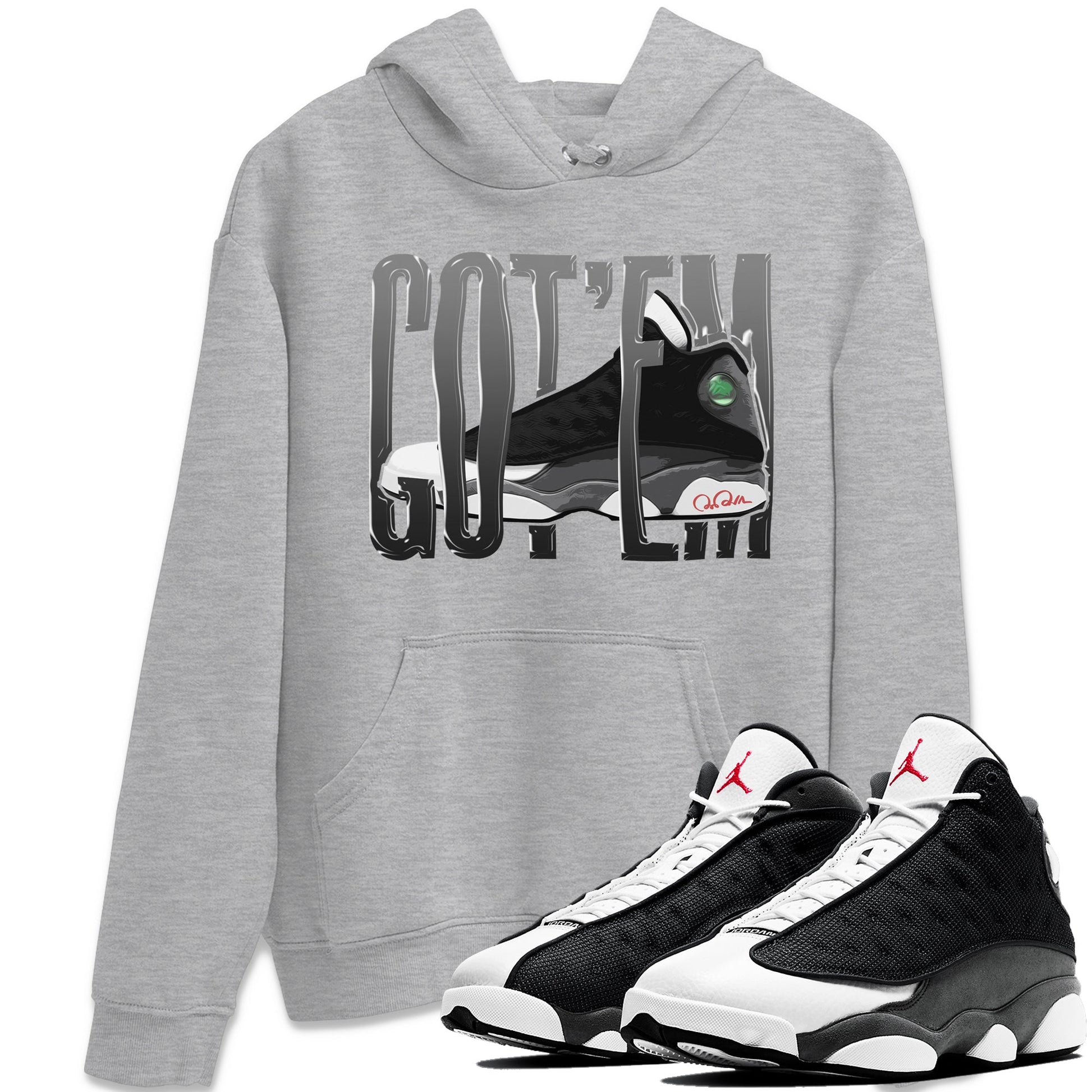 Air Jordan 13 Black Flint Sneaker Match Tees Wiggling Gotem Sneaker Tees AJ13 Retro Black Flint Sneaker Release Tees Unisex Shirts Heather Grey 1