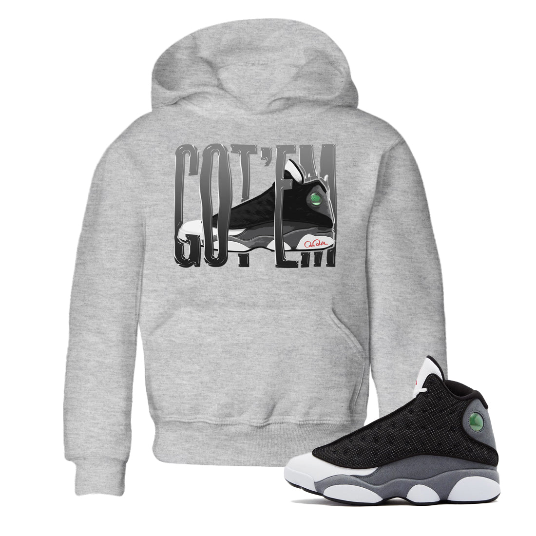 Air Jordan 13 Black Flint Sneaker Match Tees Wiggling Gotem Sneaker Tees AJ13 Retro Black Flint Sneaker Release Tees Kids Shirts Heather Grey 1