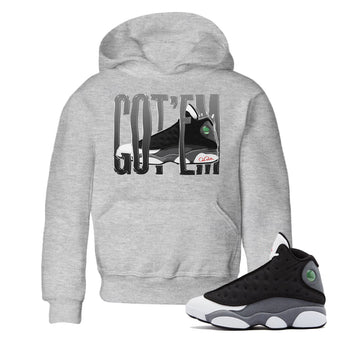 Air Jordan 13 Black Flint Sneaker Match Tees Wiggling Gotem Sneaker Tees AJ13 Retro Black Flint Sneaker Release Tees Kids Shirts Heather Grey 1