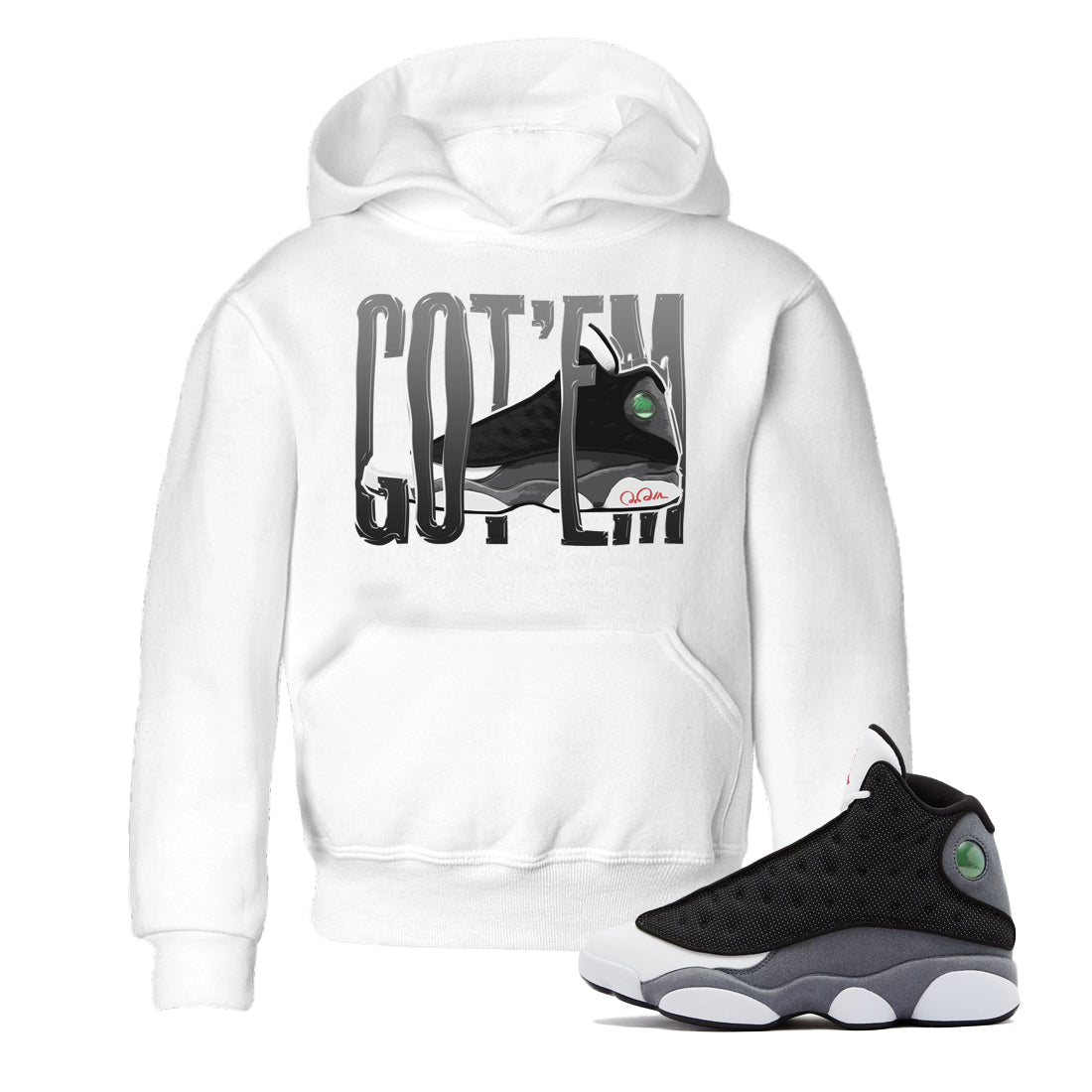 Air Jordan 13 Black Flint Sneaker Match Tees Wiggling Gotem Sneaker Tees AJ13 Retro Black Flint Sneaker Release Tees Kids Shirts White 1