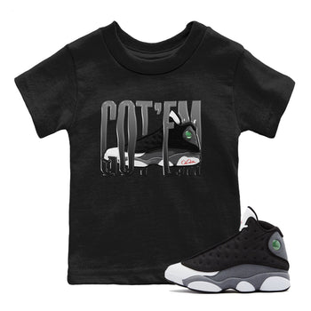 Air Jordan 13 Black Flint Sneaker Match Tees Wiggling Gotem Sneaker Tees AJ13 Retro Black Flint Sneaker Release Tees Kids Shirts Black 1