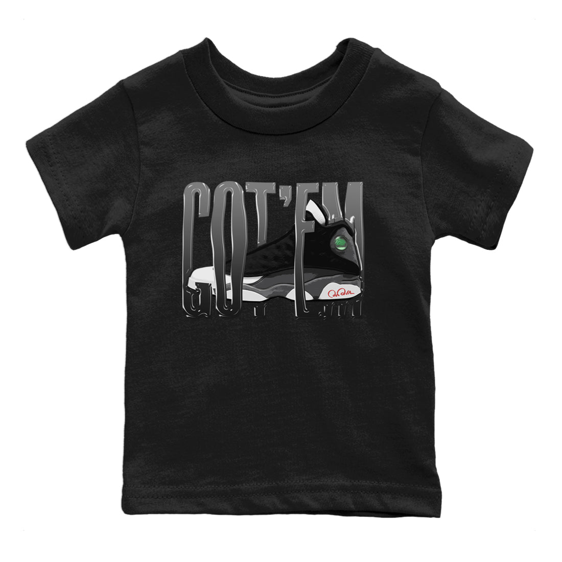Air Jordan 13 Black Flint Sneaker Match Tees Wiggling Gotem Sneaker Tees AJ13 Retro Black Flint Sneaker Release Tees Kids Shirts Black 2