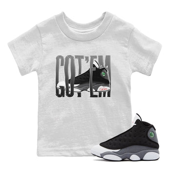 Air Jordan 13 Black Flint Sneaker Match Tees Wiggling Gotem Sneaker Tees AJ13 Retro Black Flint Sneaker Release Tees Kids Shirts White 1