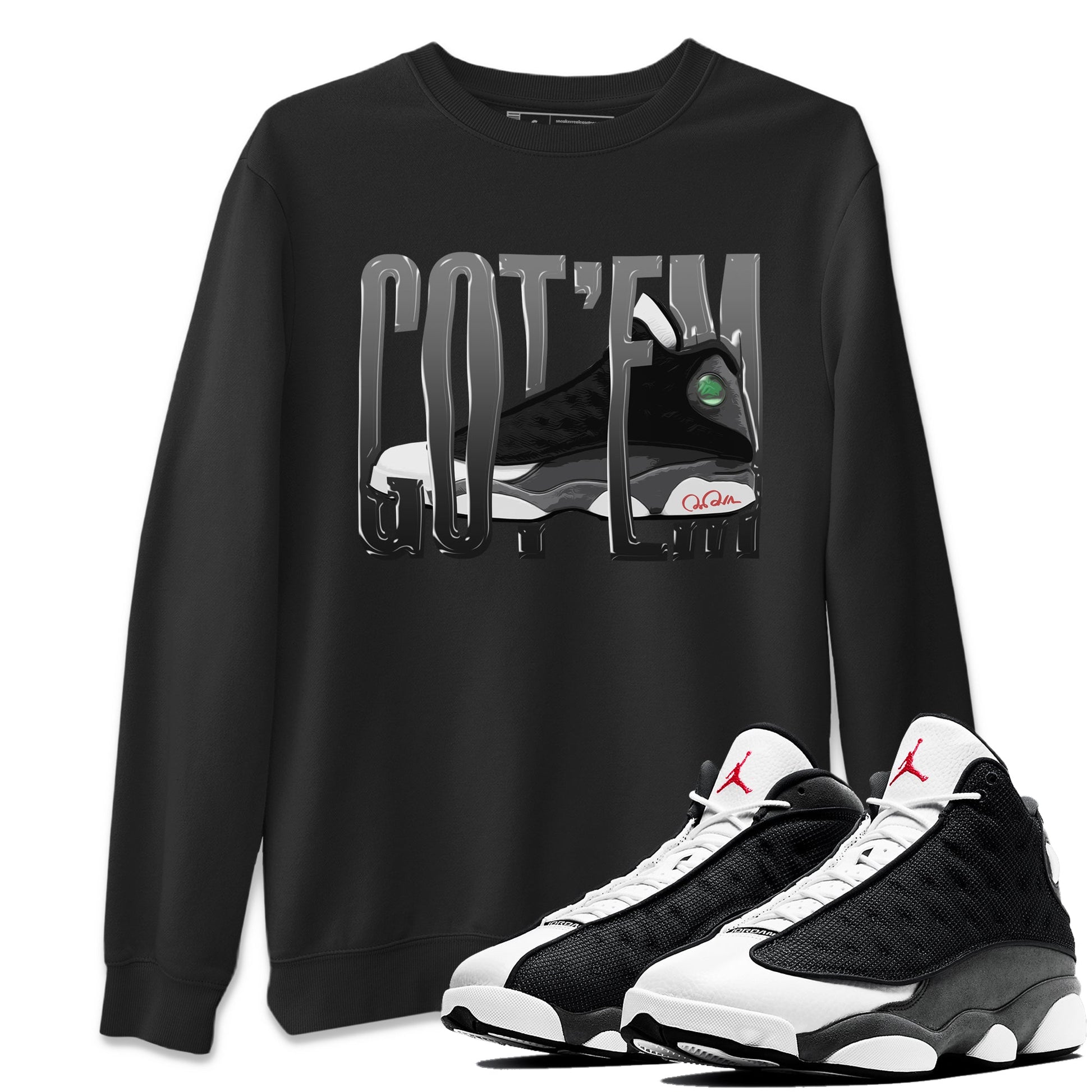 Air Jordan 13 Black Flint Wiggling Gotem Crew Neck Sneaker Tees AJ13 Retro Black Flint Sneaker T-Shirts Washing and Care Tip
