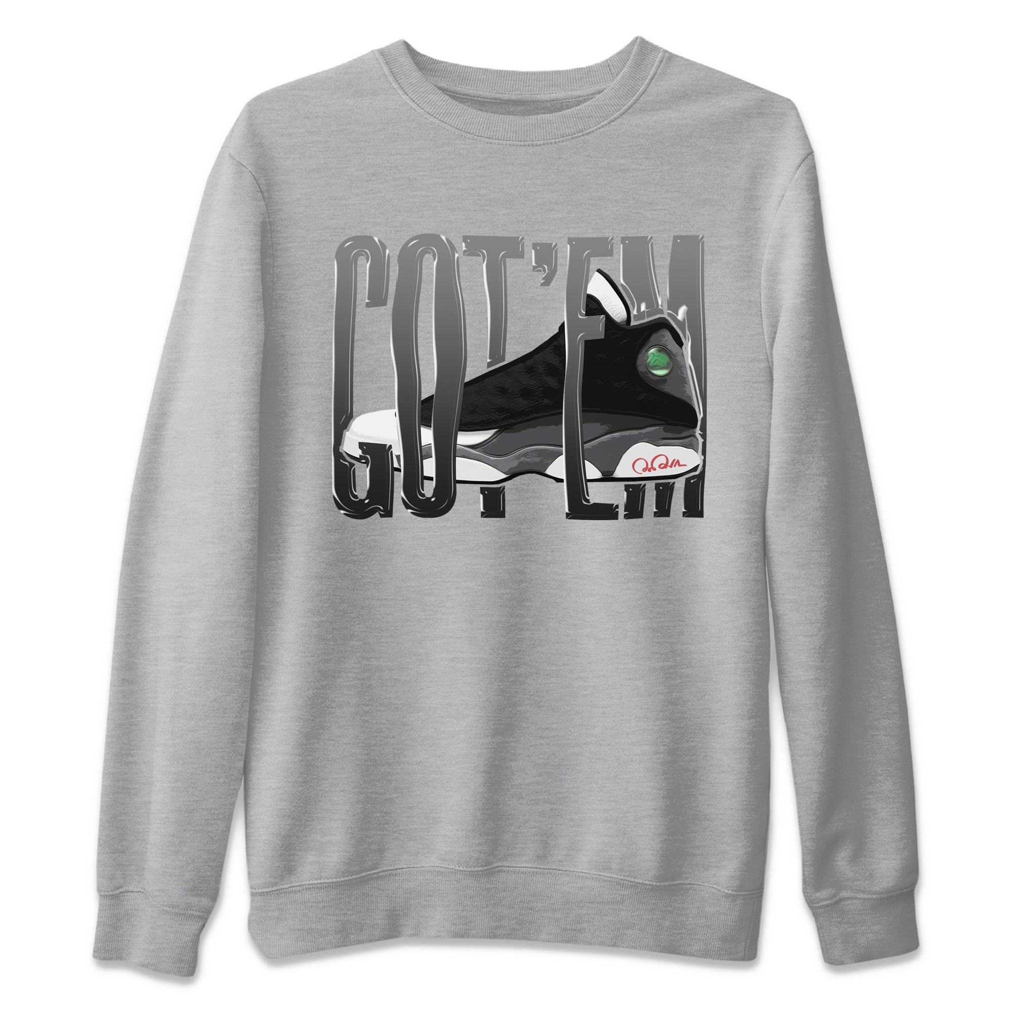 Air Jordan 13 Black Flint Sneaker Match Tees Wiggling Gotem Sneaker Tees AJ13 Retro Black Flint Sneaker Release Tees Unisex Shirts Heather Grey 2