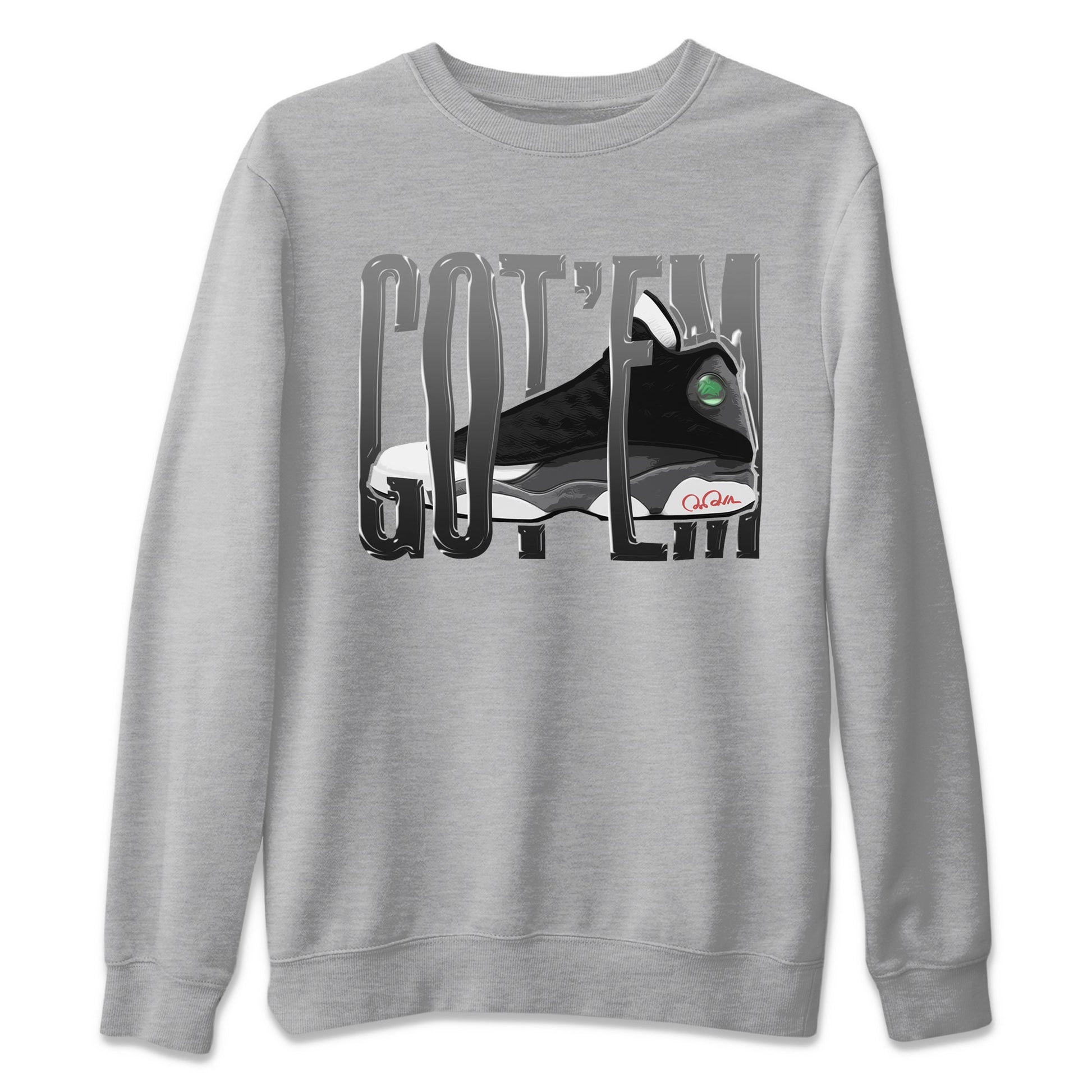 Air Jordan 13 Black Flint Sneaker Match Tees Wiggling Gotem Sneaker Tees AJ13 Retro Black Flint Sneaker Release Tees Unisex Shirts Heather Grey 2