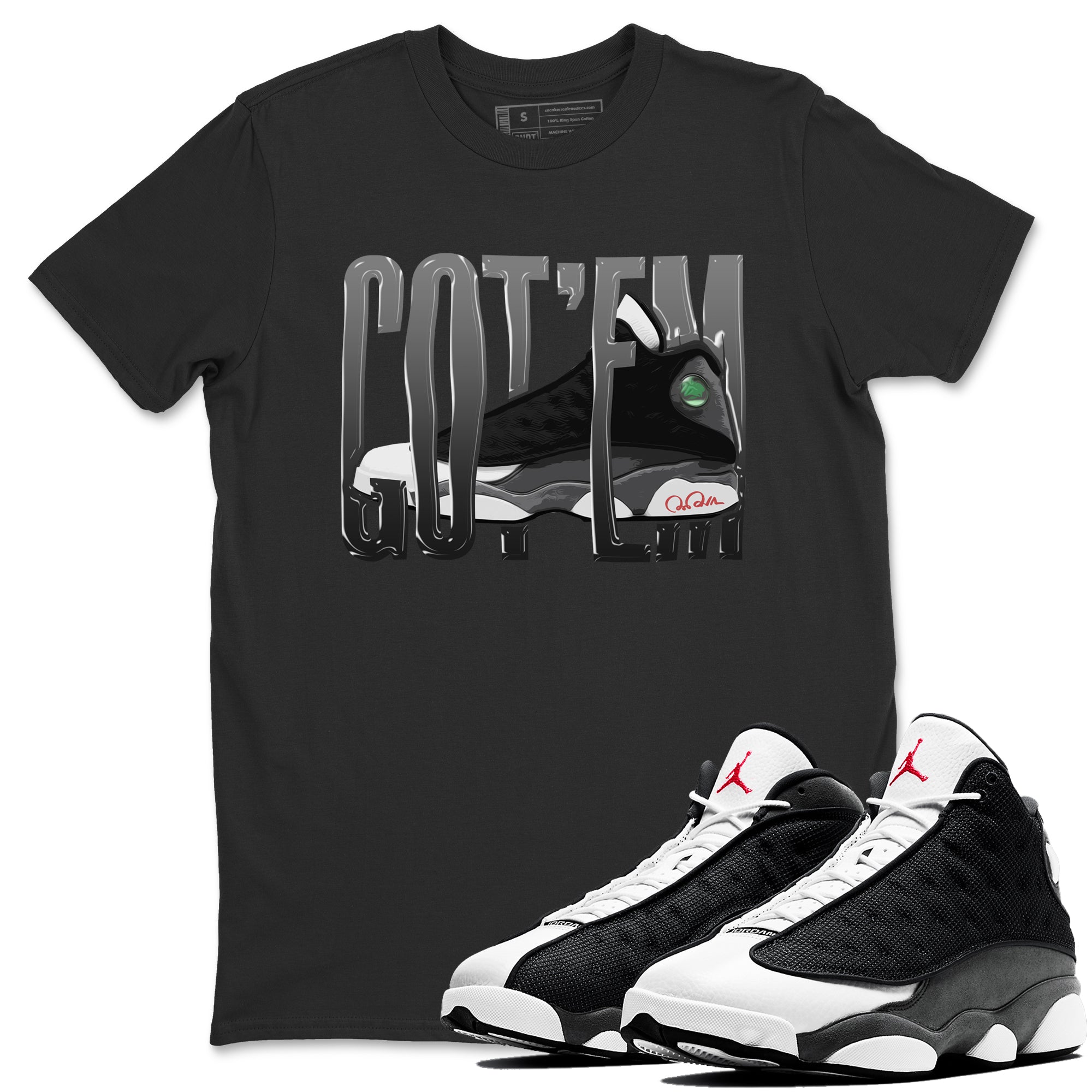 Air Jordan 13 Black Flint Sneaker Match Tees Wiggling Gotem Sneaker Tees AJ13 Retro Black Flint Sneaker Release Tees Unisex Shirts Black 1