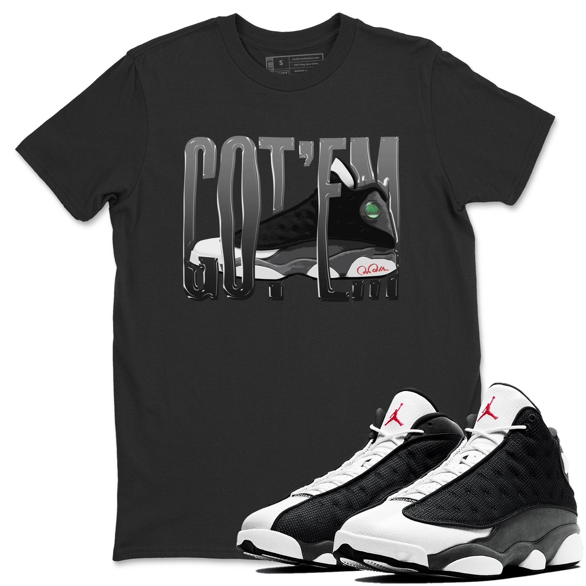 Air Jordan 13 Black Flint Sneaker Match Tees Wiggling Gotem Sneaker Tees AJ13 Retro Black Flint Sneaker Release Tees Unisex Shirts Black 1