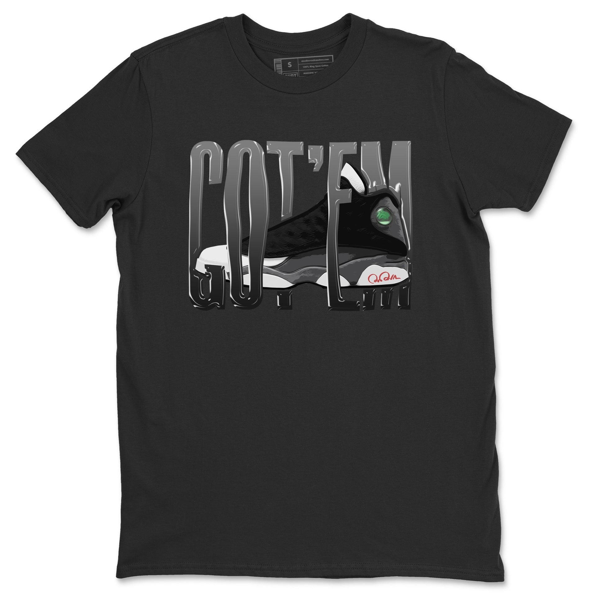 Air Jordan 13 Black Flint Sneaker Match Tees Wiggling Gotem Sneaker Tees AJ13 Retro Black Flint Sneaker Release Tees Unisex Shirts Black 2