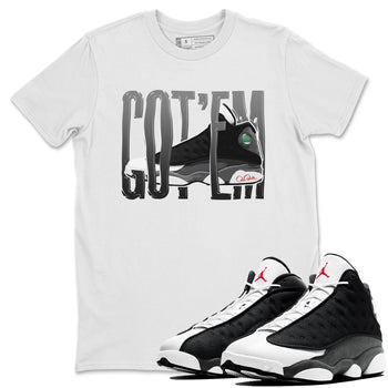 Air Jordan 13 Black Flint Sneaker Match Tees Wiggling Gotem Sneaker Tees AJ13 Retro Black Flint Sneaker Release Tees Unisex Shirts White 1