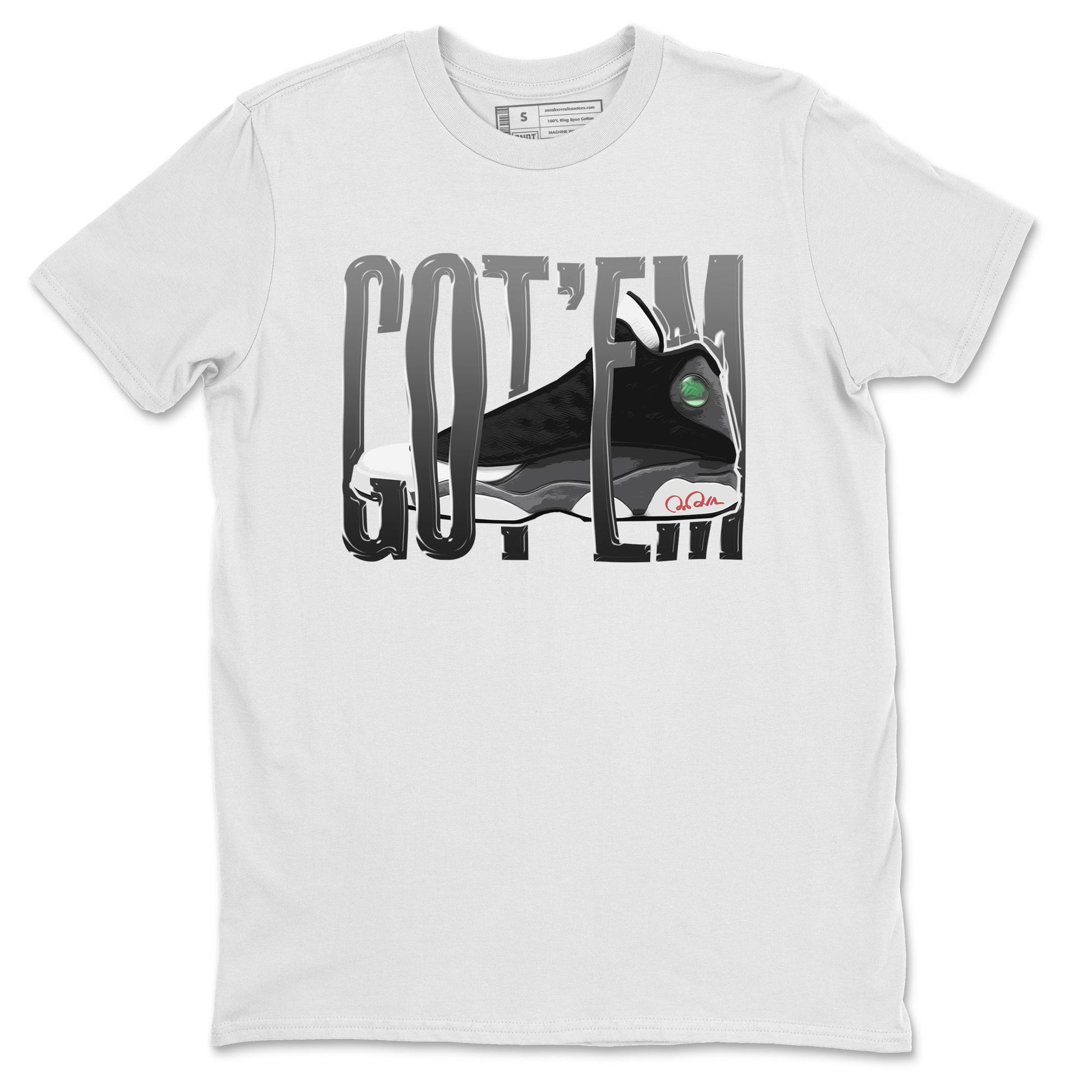 Air Jordan 13 Black Flint Sneaker Match Tees Wiggling Gotem Sneaker Tees AJ13 Retro Black Flint Sneaker Release Tees Unisex Shirts White 2