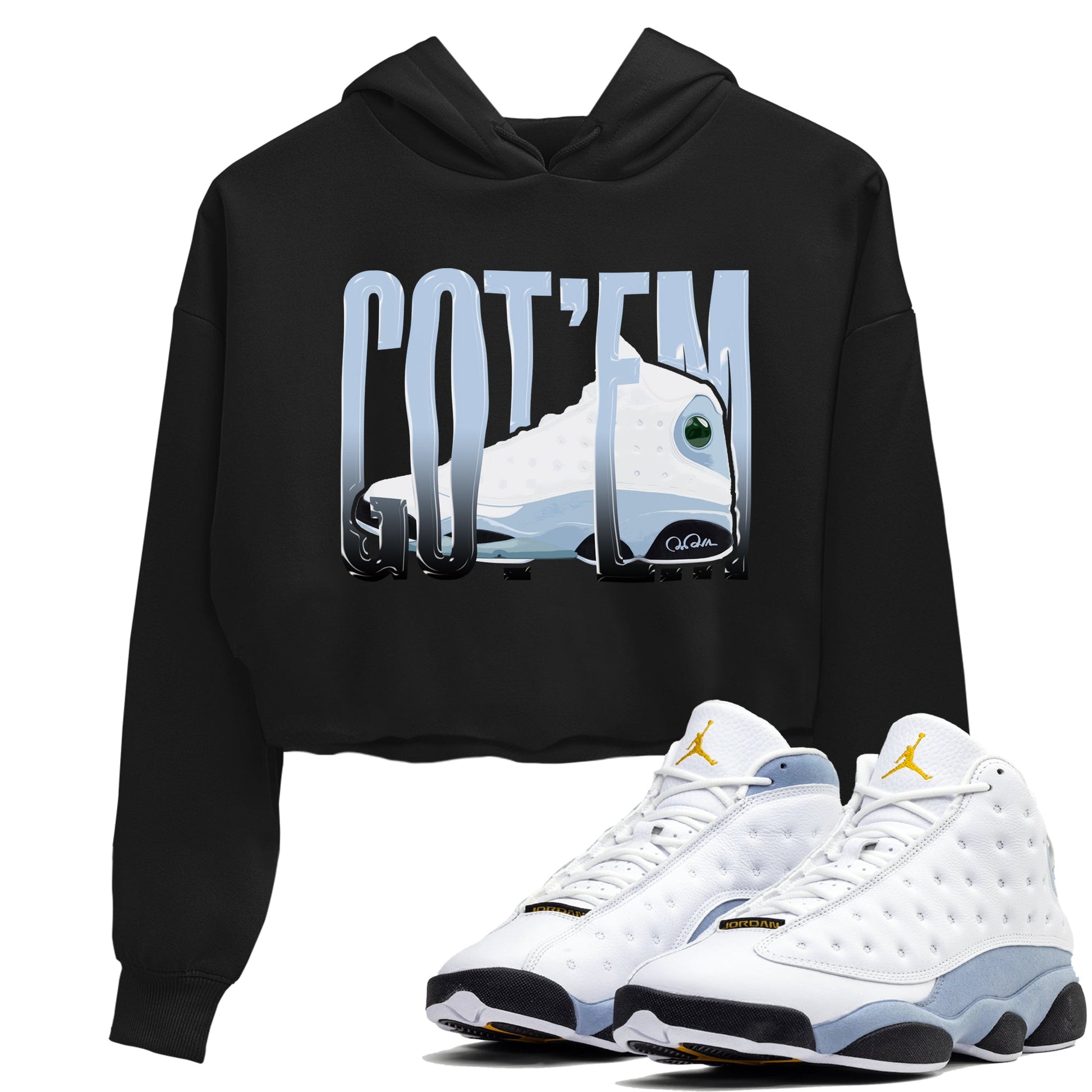 Air Jordan 13 Blue Grey shirt to match jordans Wiggling Gotem sneaker tees AJ13 Blue Grey SNRT Sneaker Release Tees Black 1 crop length shirt