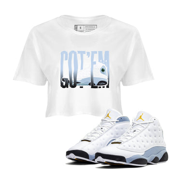 Air Jordan 13 Blue Grey shirt to match jordans Wiggling Gotem sneaker tees AJ13 Blue Grey SNRT Sneaker Release Tees White 1 crop length shirt