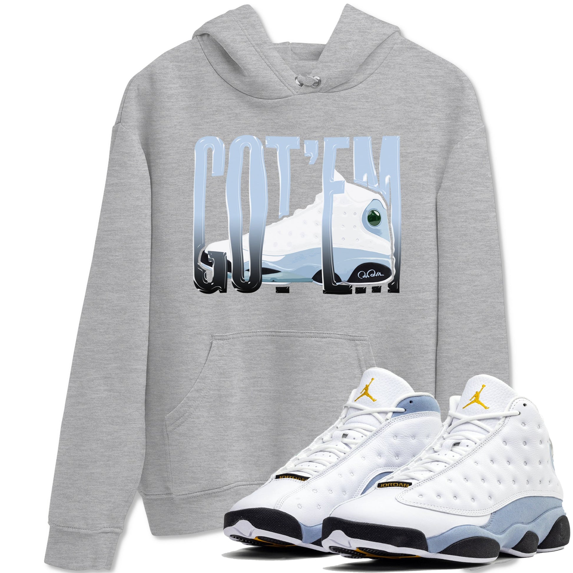 Air Jordan 13 Blue Grey shirt to match jordans Wiggling Gotem sneaker tees AJ13 Blue Grey SNRT Sneaker Release Tees unisex cotton Heather Grey 1 crew neck shirt