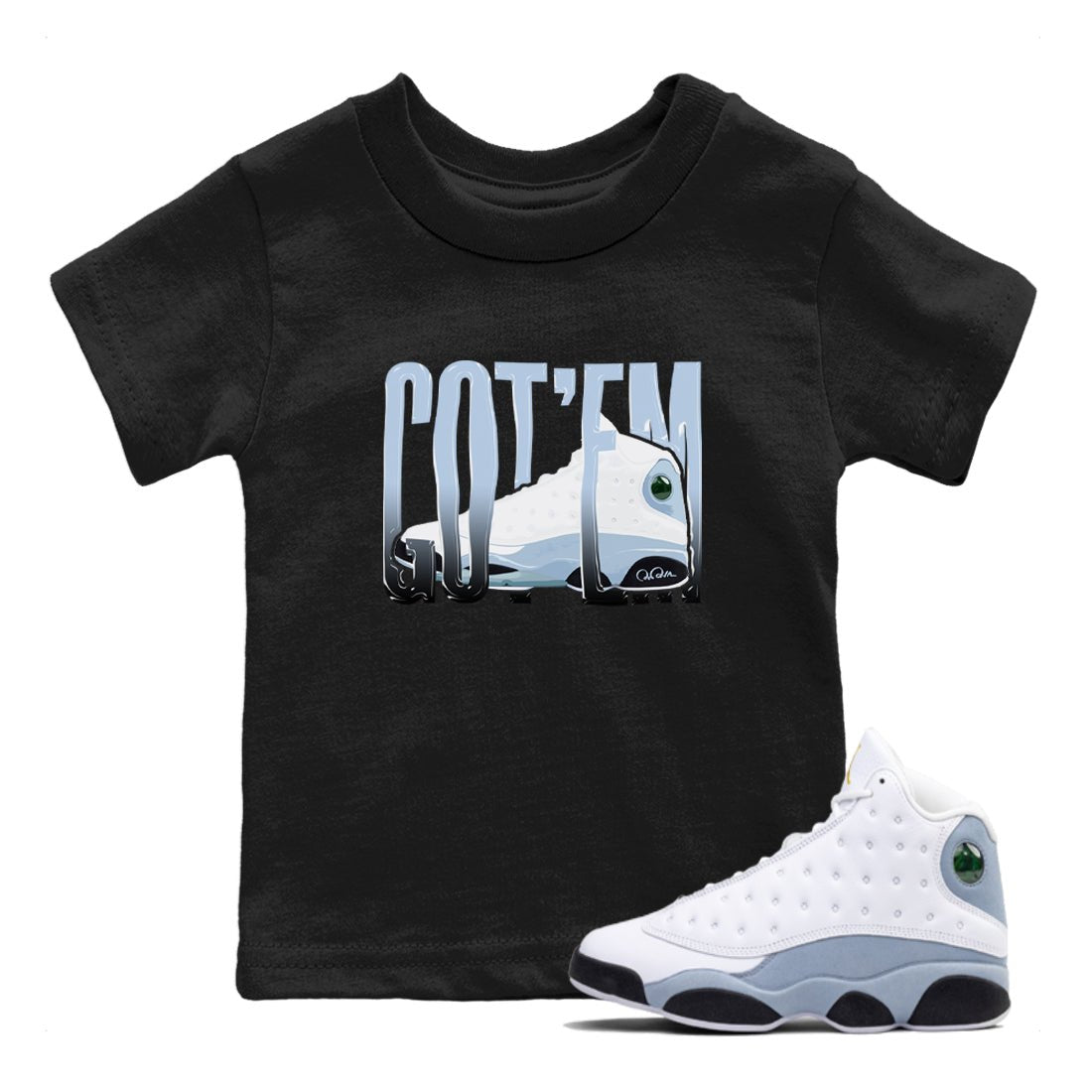 Air Jordan 13 Blue Grey shirt to match jordans Wiggling Gotem sneaker tees AJ13 Blue Grey SNRT sneaker release tees baby toddler Black 1 cotton Shirt